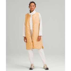 Lululemon Lab Long Quilted Vest Mustard Yellow Snap Front‎ Size 6